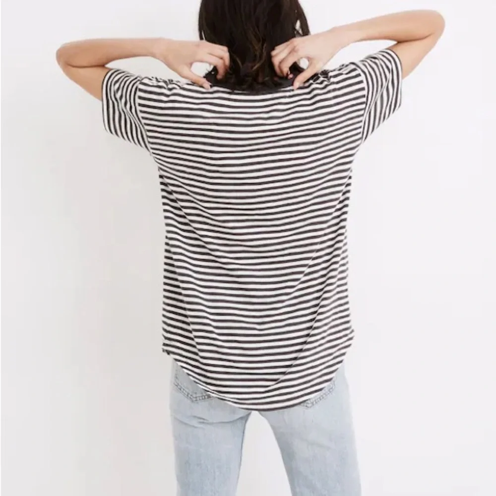 Madewell Whisper Cotton Rib-Crewneck Tee in Damien Stripe M - Picture 3 of 5
